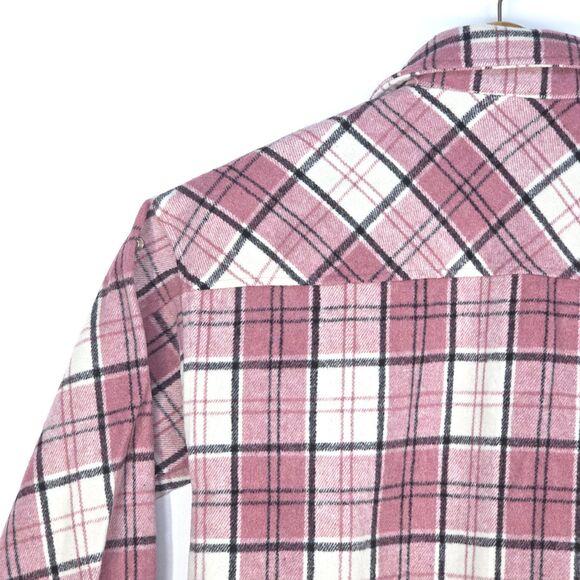 Plaid Flannel Chore Shirt Women Small Pink Whimsygoth Tartan Western Barn Jacket - Picture 13 of 16